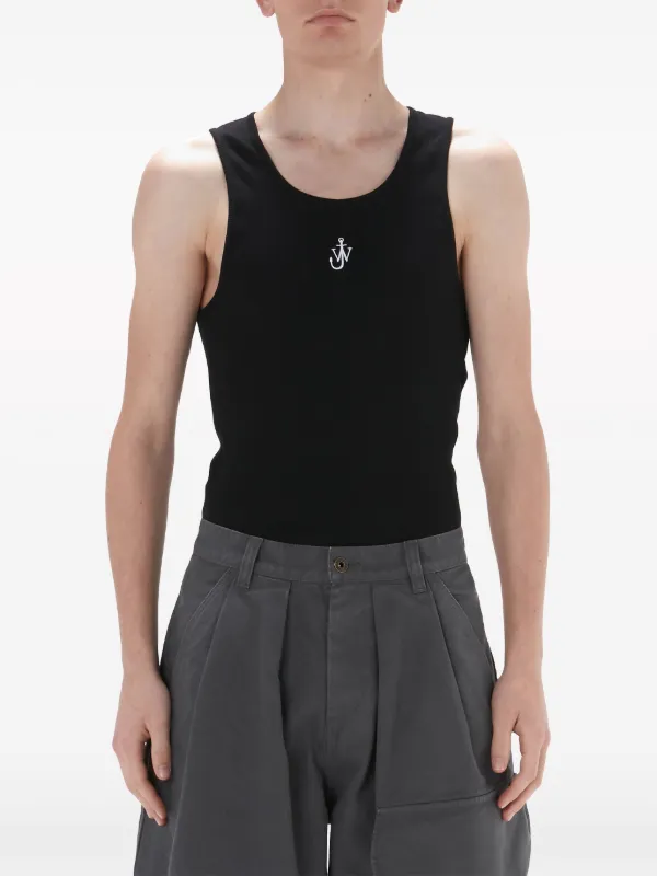 Tシャツ・カットソー J W ANDERSON BLACK COTTON TANK TOP JW Anderson Anchor logo-embroidered Tank Top | Black | FARFETCH