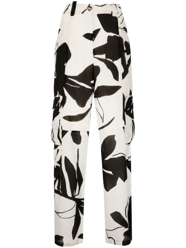 LIU JO abstract print Silk Cargo Trousers Neutrals FARFETCH AZ