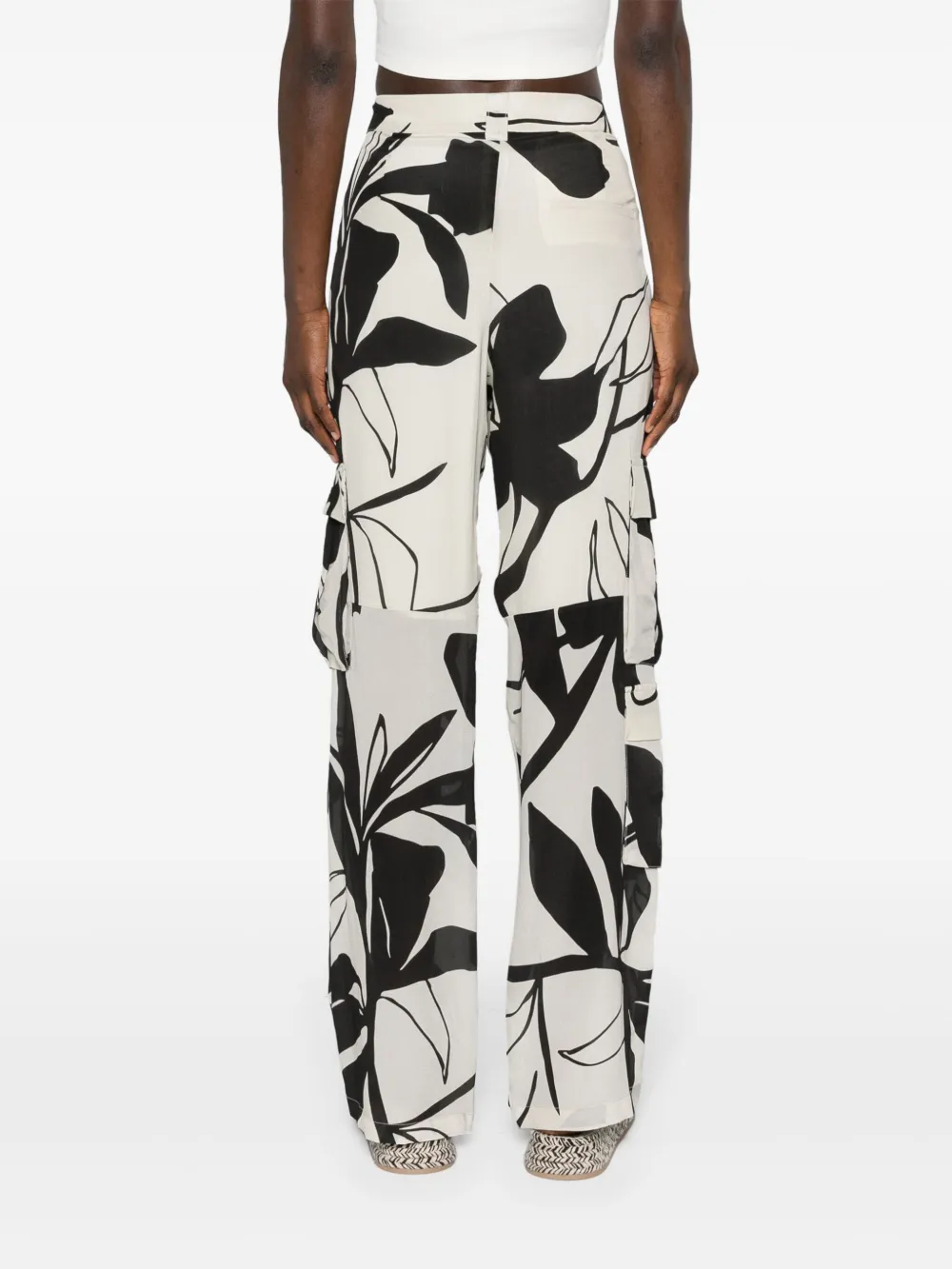 LIU JO Zijden cargo broek met abstracte print Beige