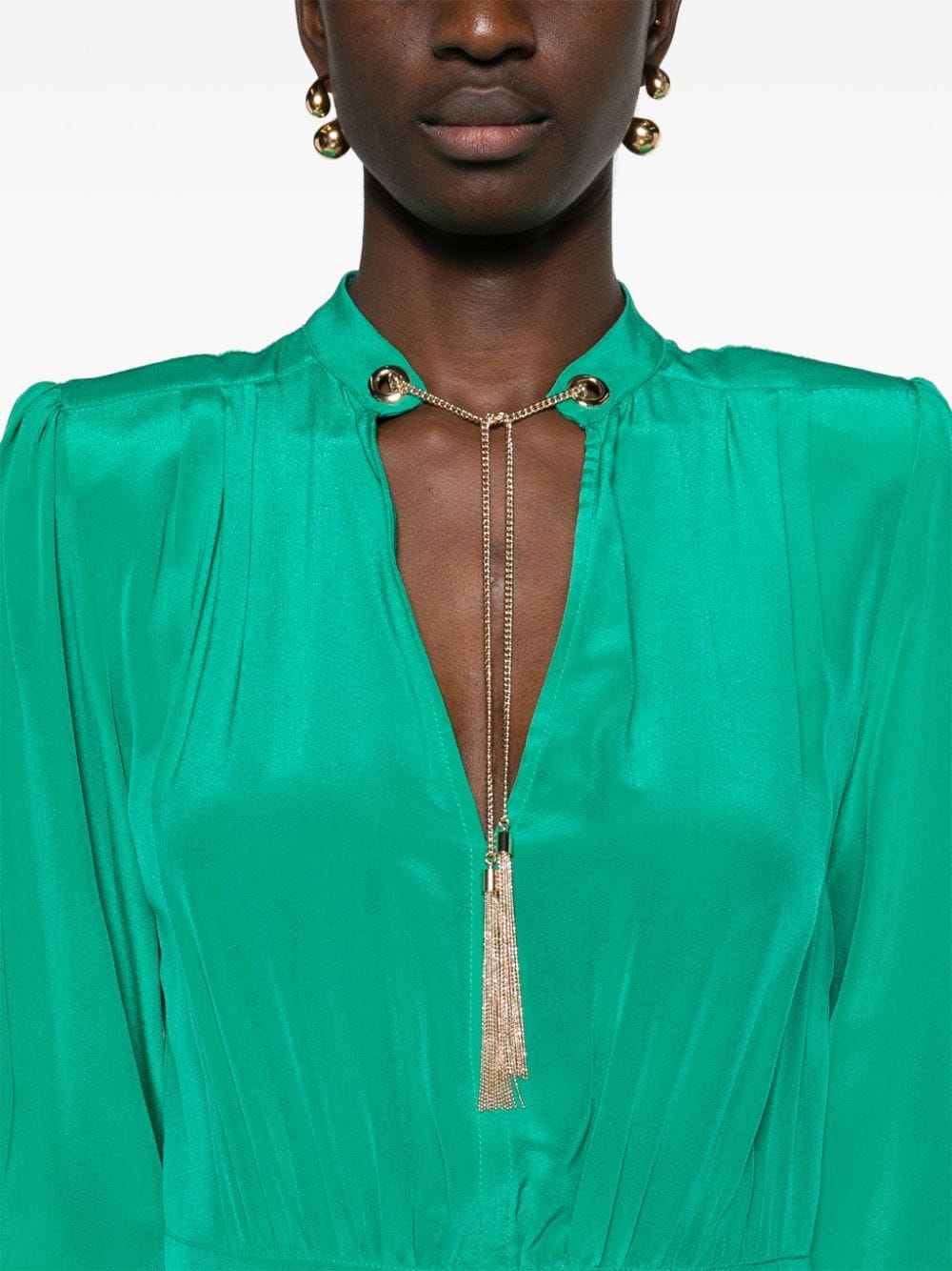 Shop Liu •jo Plunging V-neck Silk Midi Dress In Green