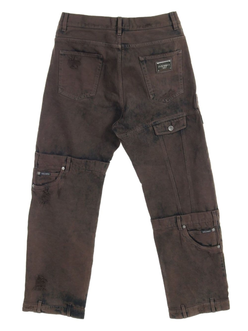Pre-owned Dolce & Gabbana 2000s Patchwork Distressed Jeans In Brown