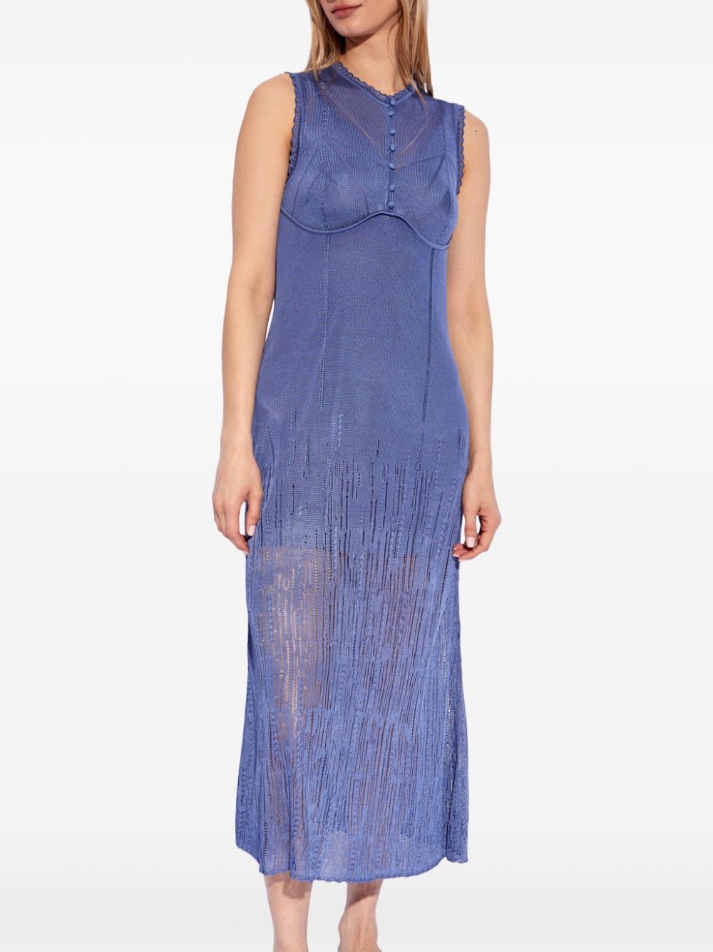 Shop Lanvin Open-knit Midi Dress In Blue