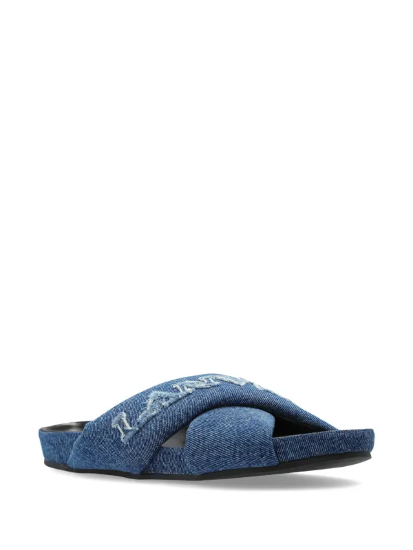 Lanvin logo-embroidered Crossover Denim Slides | Blue | FARFETCH