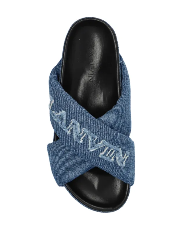 Lanvin logo-embroidered Crossover Denim Slides | Blue | FARFETCH