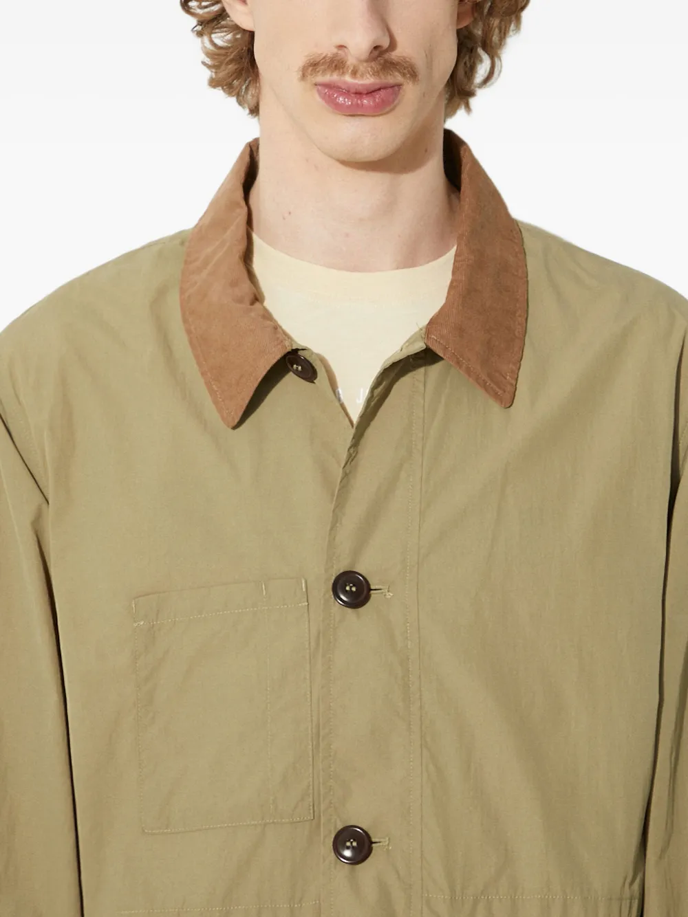Barbour Corduroy-collar Button Jacket In Green
