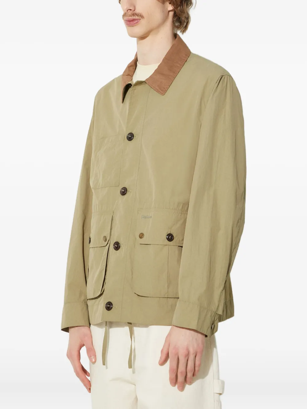 Barbour Corduroy-collar Button Jacket In Green