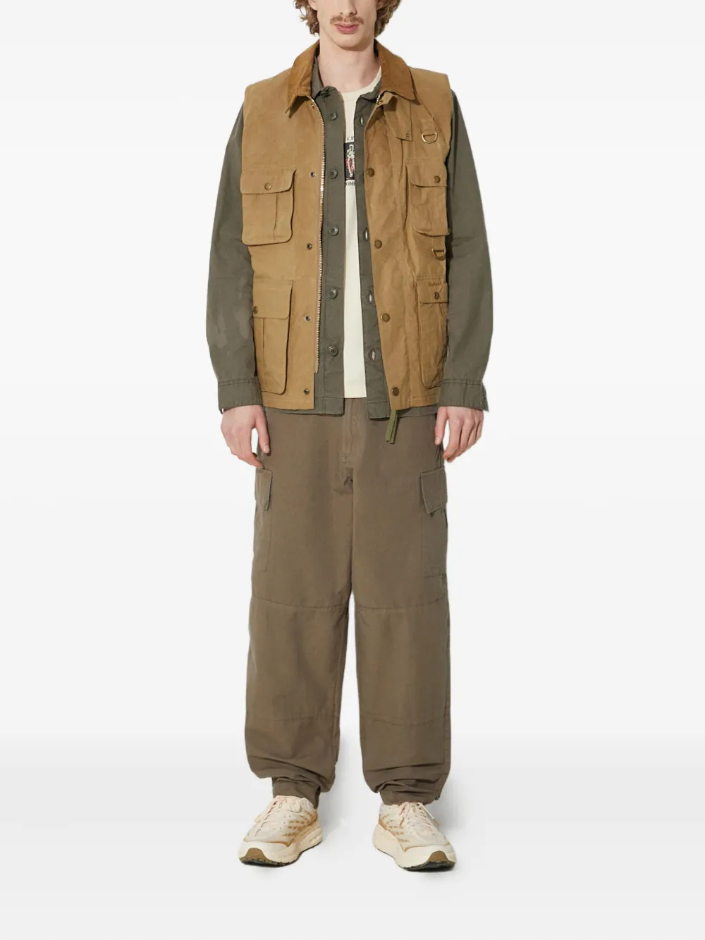 Barbour Corduroy-collar Multiple-pocket Gilet In Brown