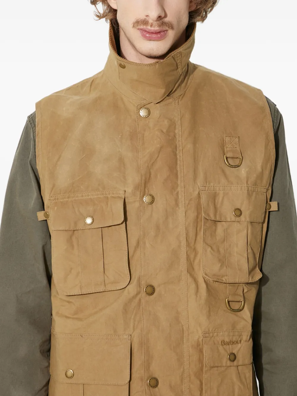 Barbour Corduroy-collar Multiple-pocket Gilet In Brown