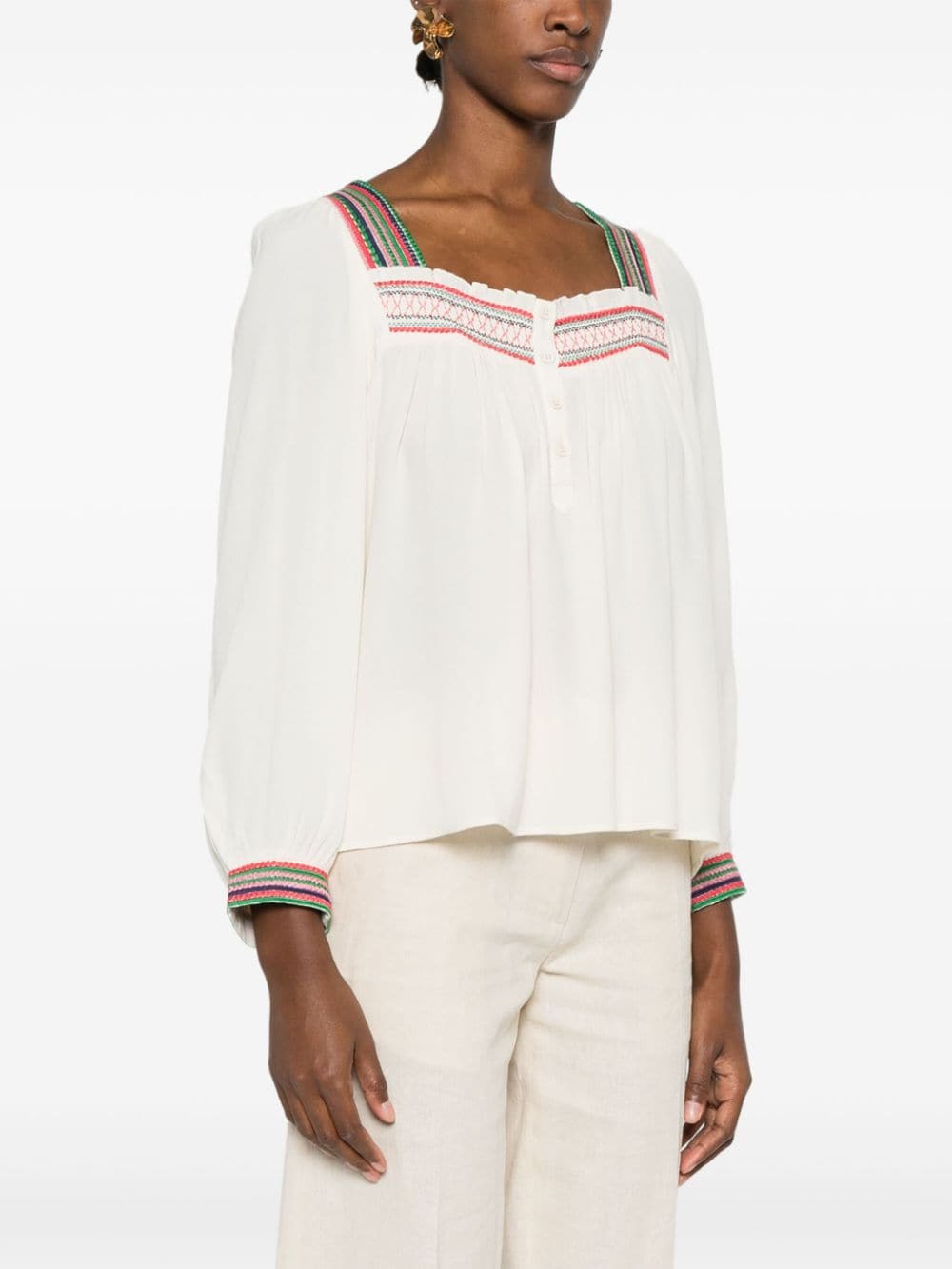 Shop Ba&sh Tomer Embroidered-motif Blouse In Neutrals