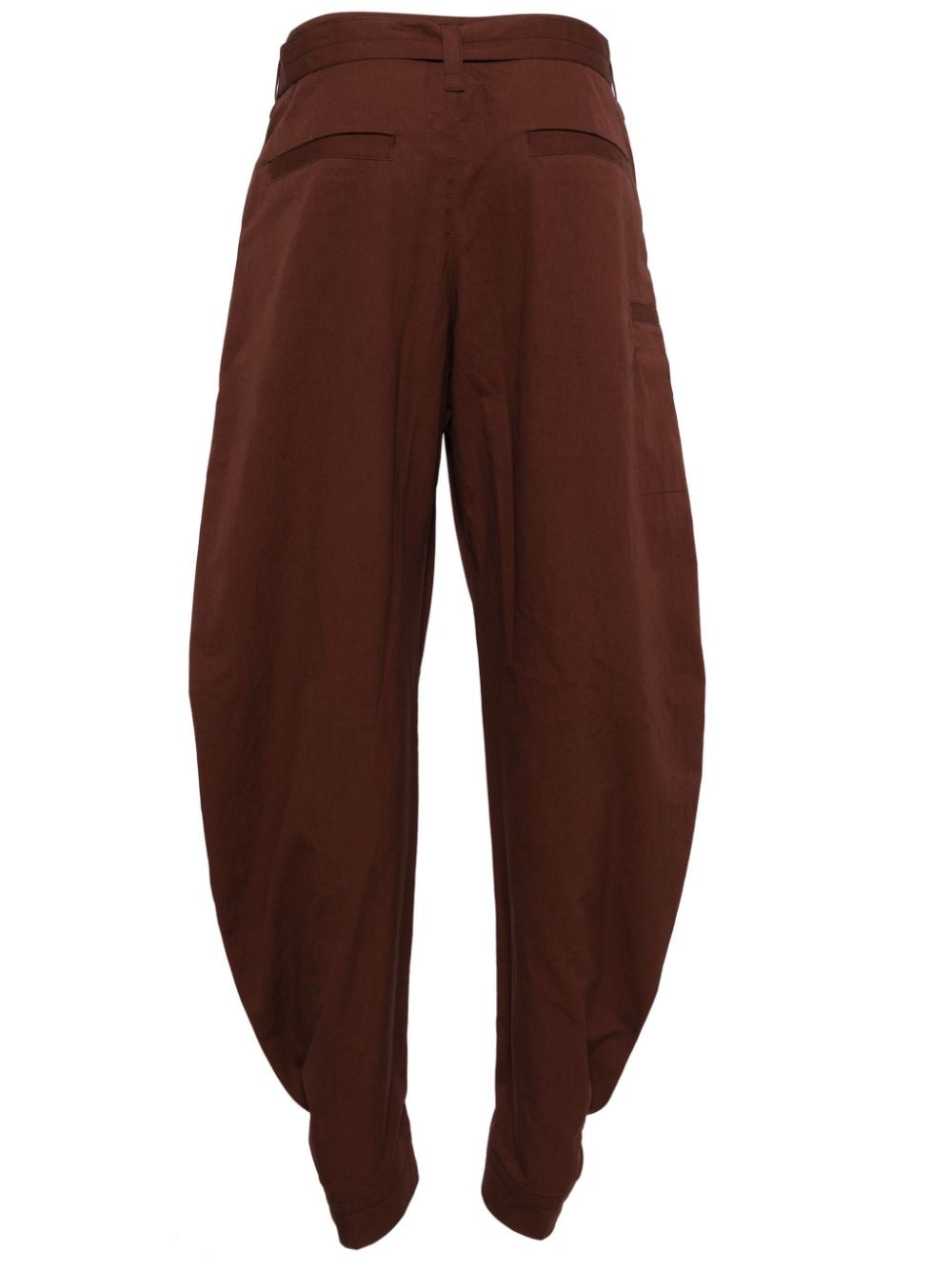 Shop Lemaire Tapered-leg Cotton Trousers In Brown