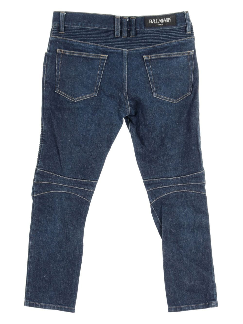 Pre-owned Balmain 罗纹拼贴机车牛仔裤（2010年代典藏款） In Blue