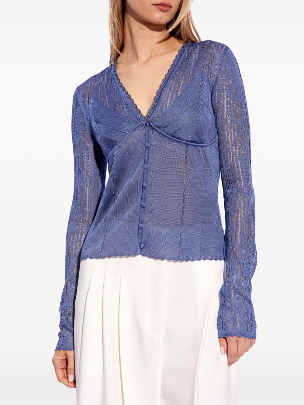 Shop Lanvin Corset-style Lace Top In Blue