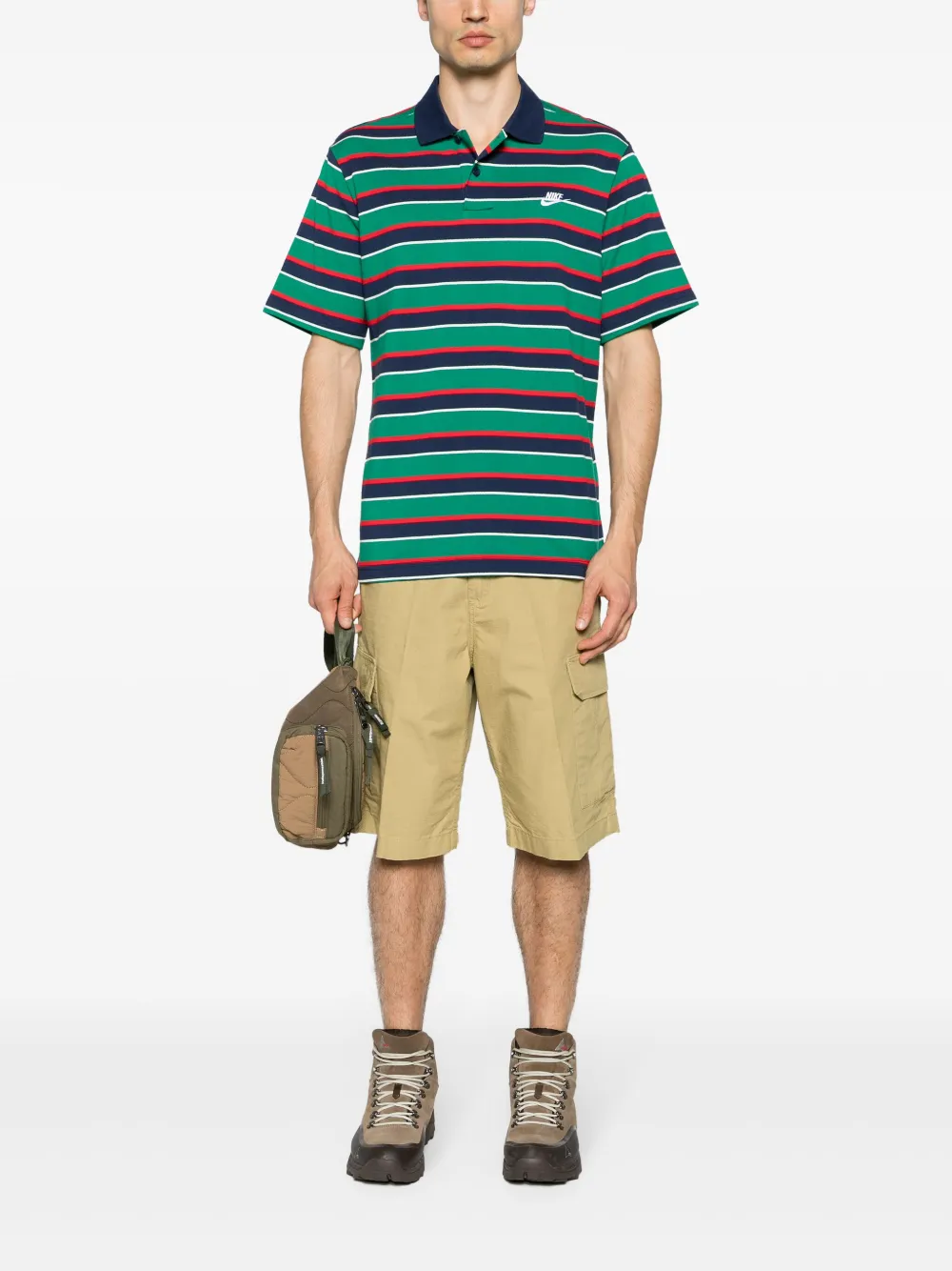 Shop Nike Striped Cotton Polo Shirt In Green