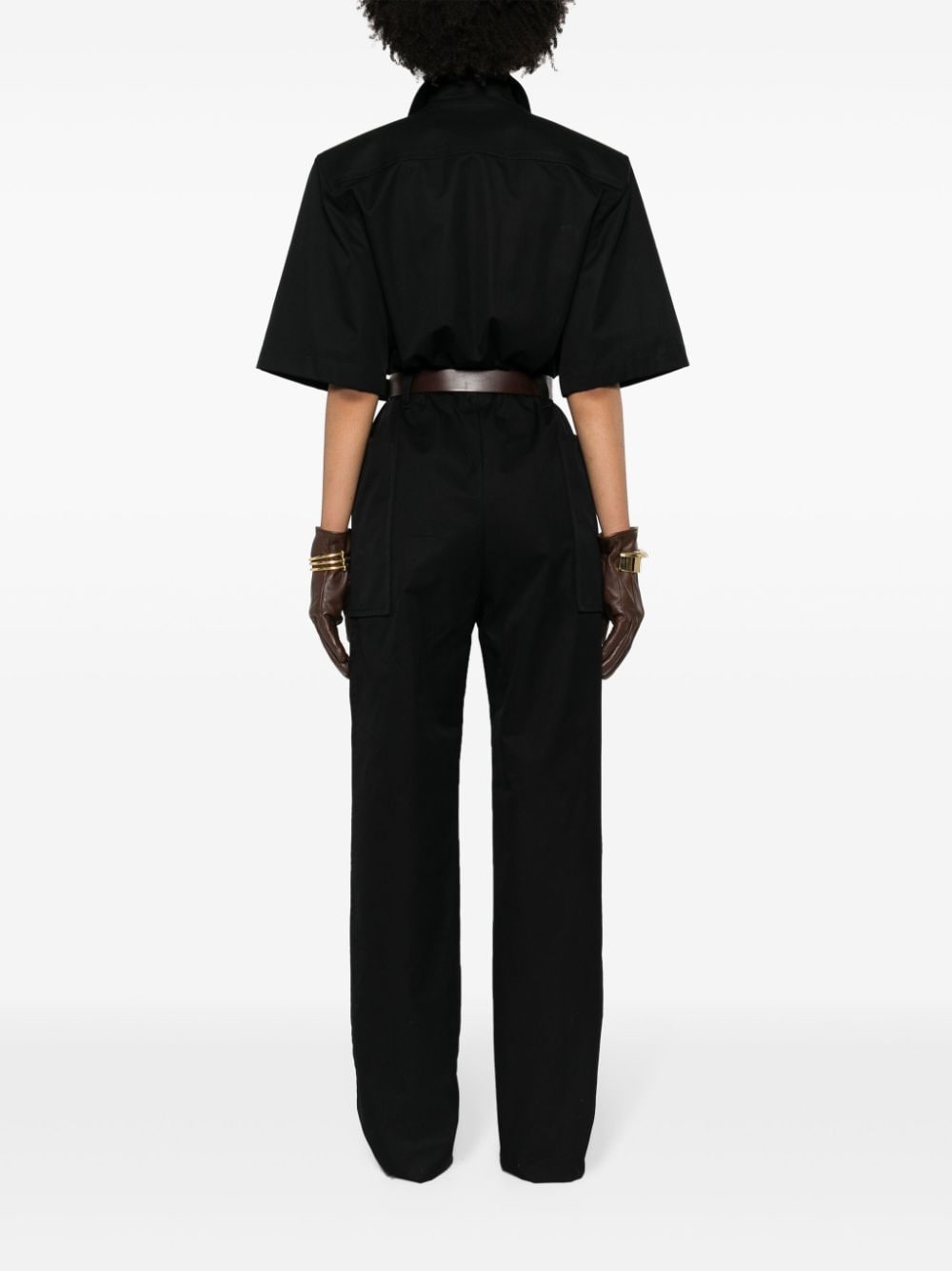 Shop Saint Laurent Short-sleeve Cotton Jumpsuit In Black