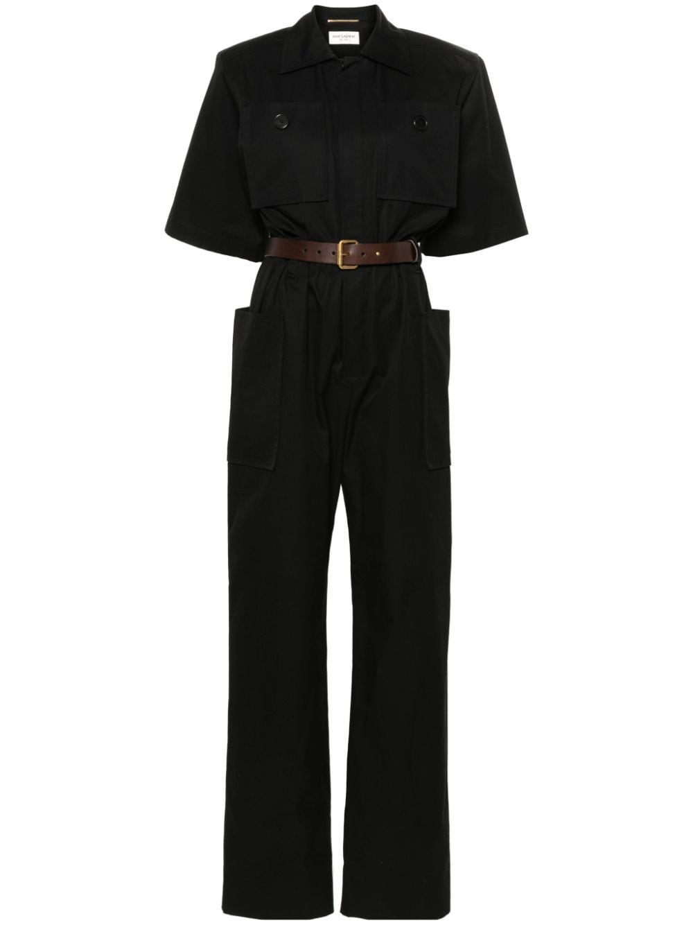 Saint Laurent Short-sleeve Cotton Jumpsuit In Black