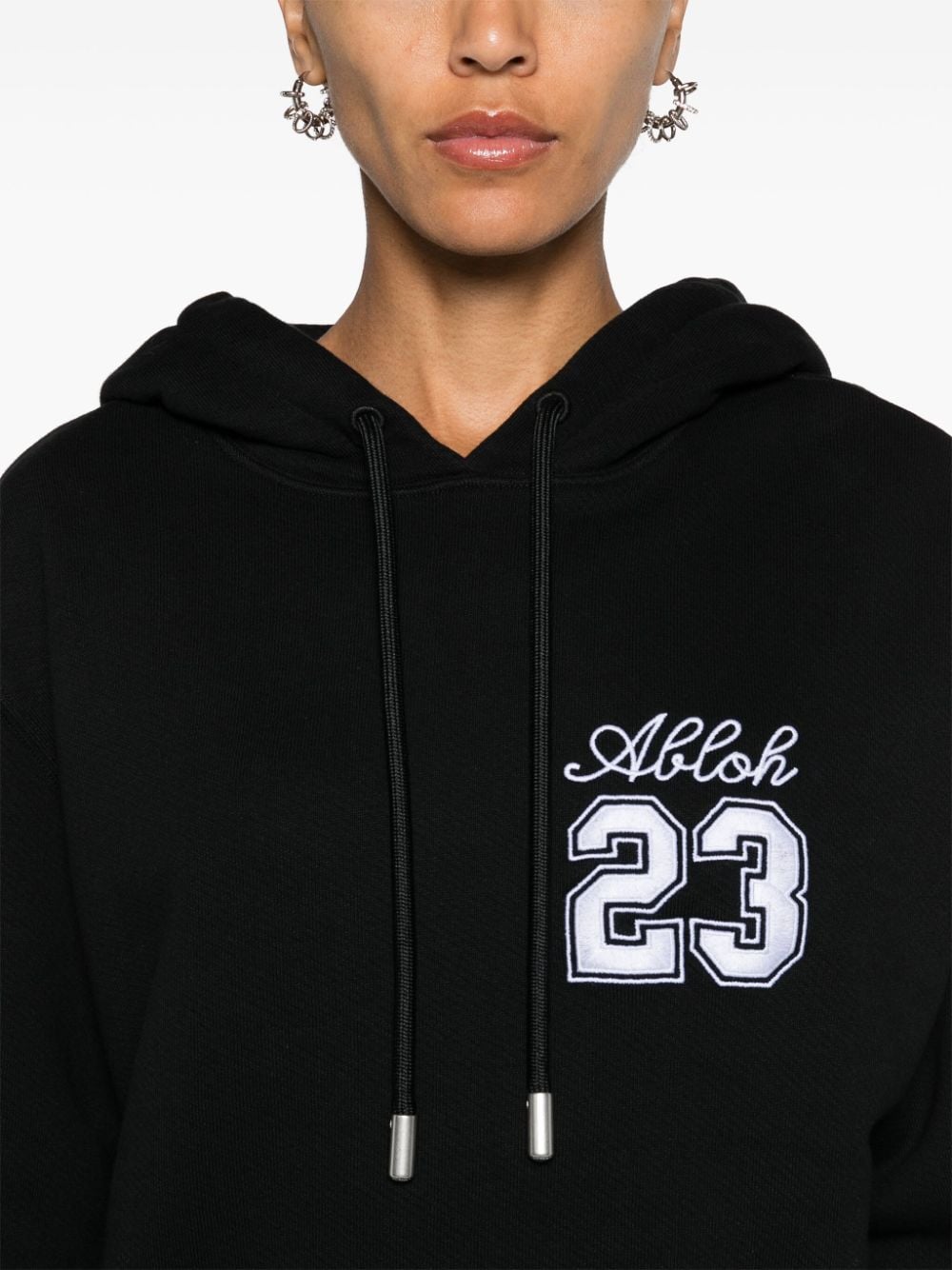 Shop Off-white Number-embroidered Cropped Hoodie In Black