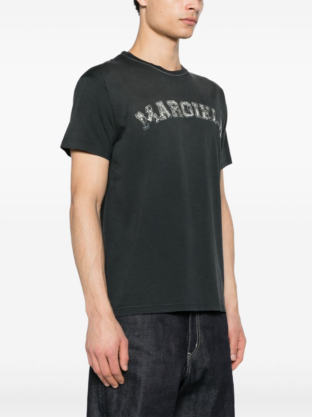Shop Maison Margiela Logo-print Cotton T-shirt In Grey