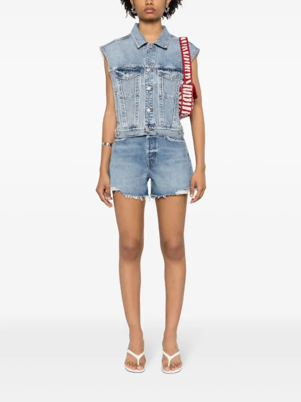 Distressed denim vest best sale