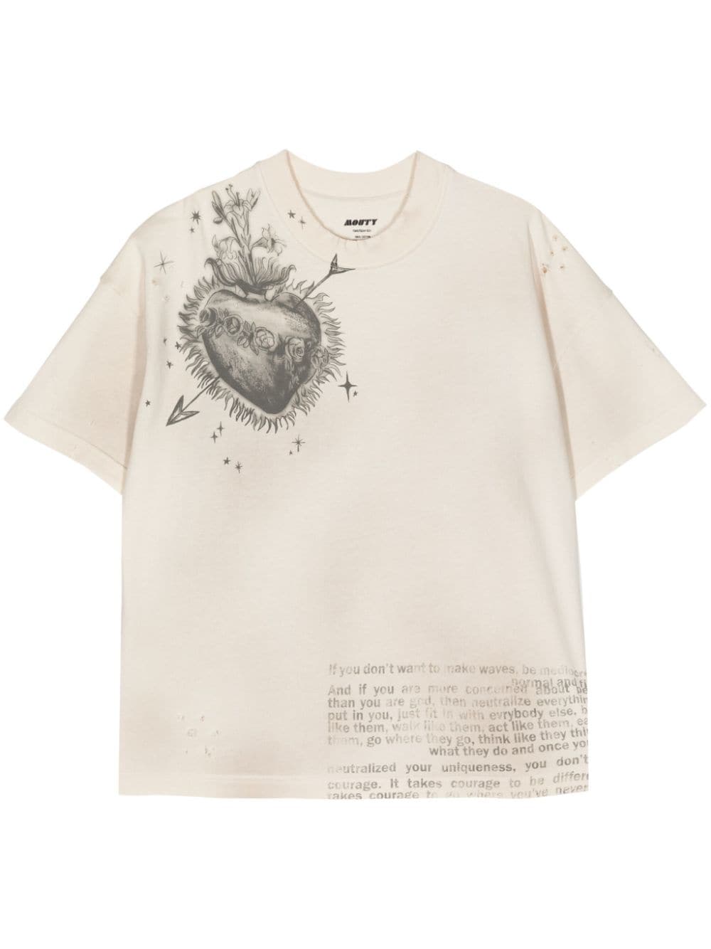Mouty Heart Crew-neck Cotton T-shirt In Neutrals