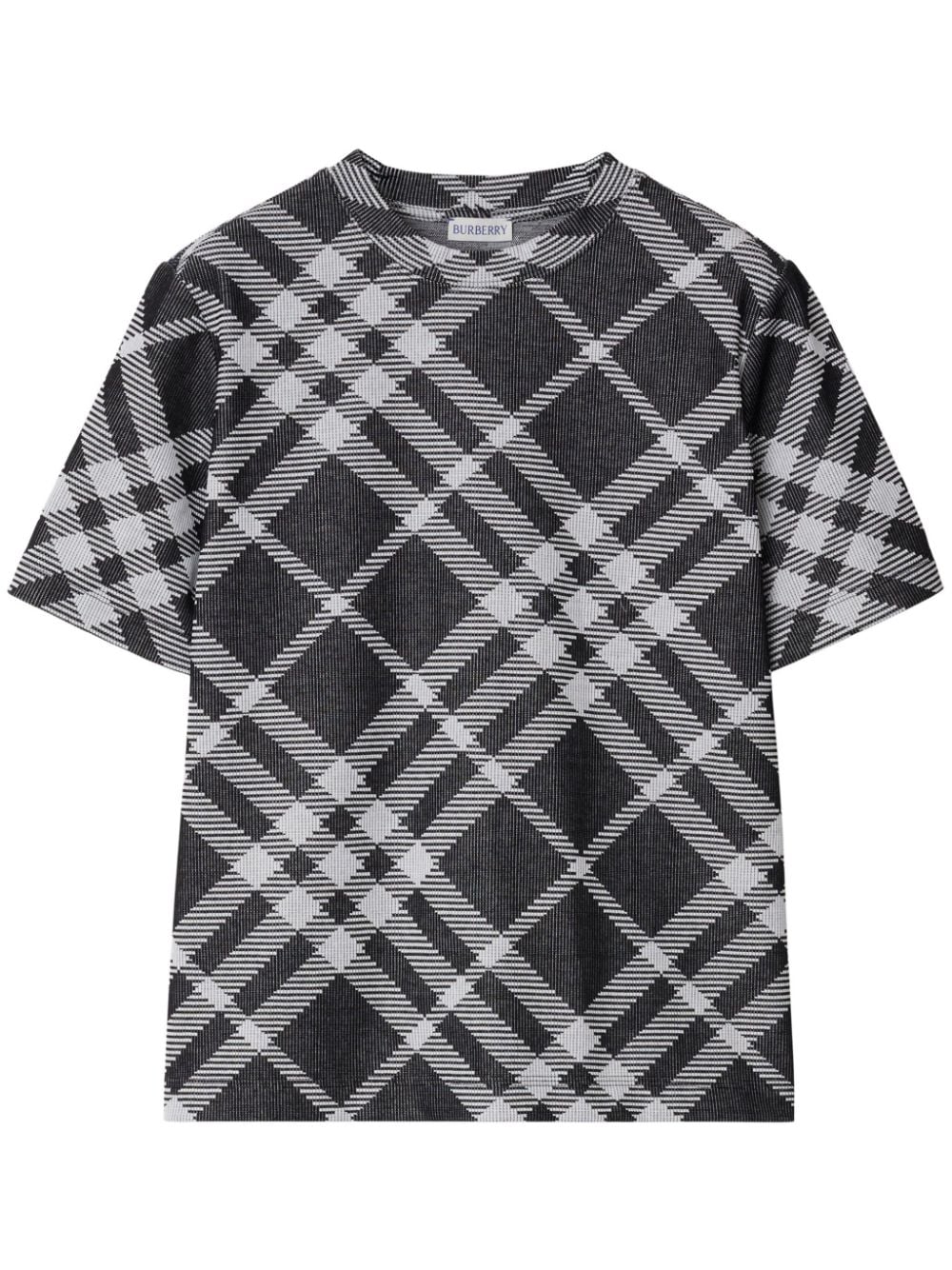 Burberry Check Stretch Cotton-blend T-shirt In Black