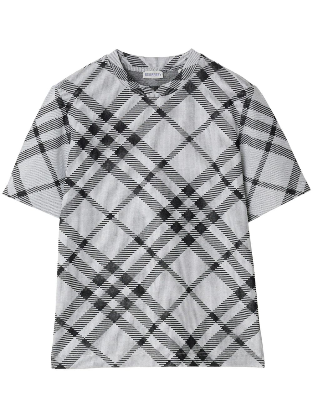 Shop Burberry Check Stretch Cotton-blend T-shirt In White
