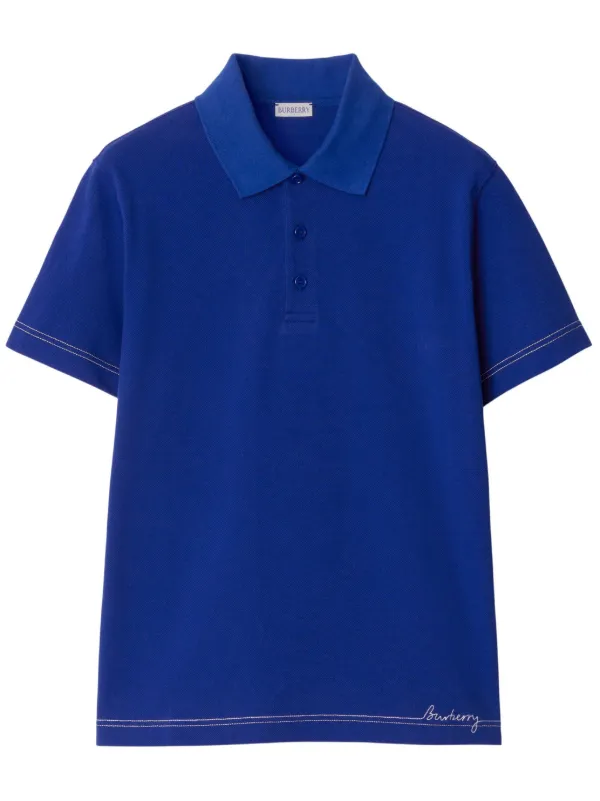 Burberry logo embroidered Polo Shirt Blue FARFETCH ID