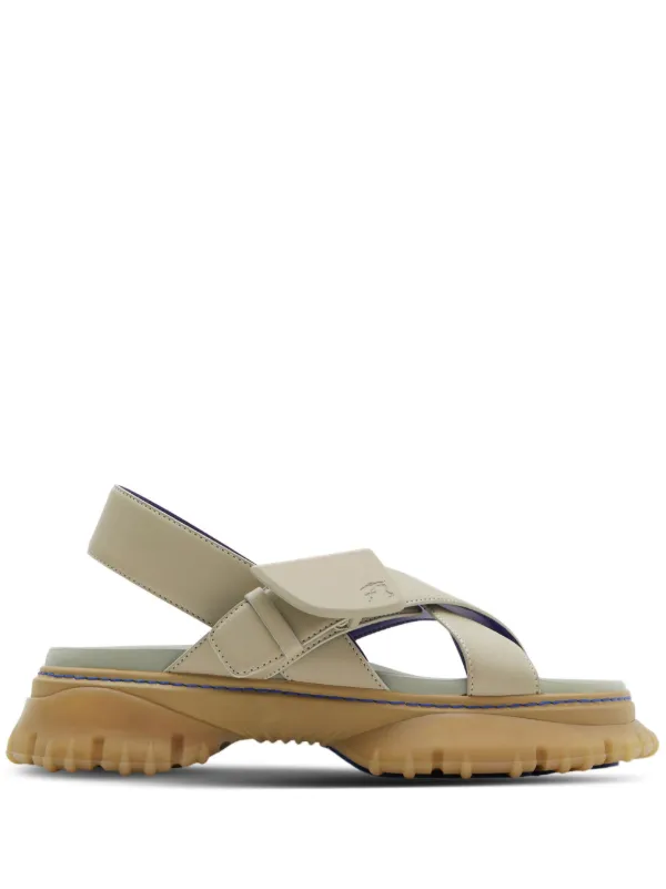 Burberry Crossover debossed logo Leather Sandals Neutrals FARFETCH EG