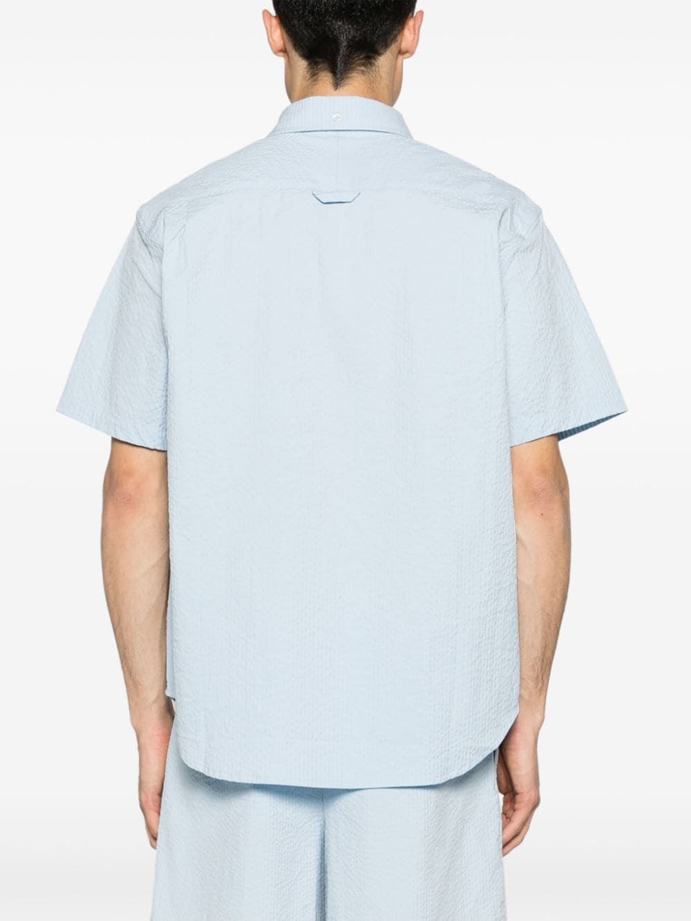 Shop Nike Striped Seersucker Shirt In Blue