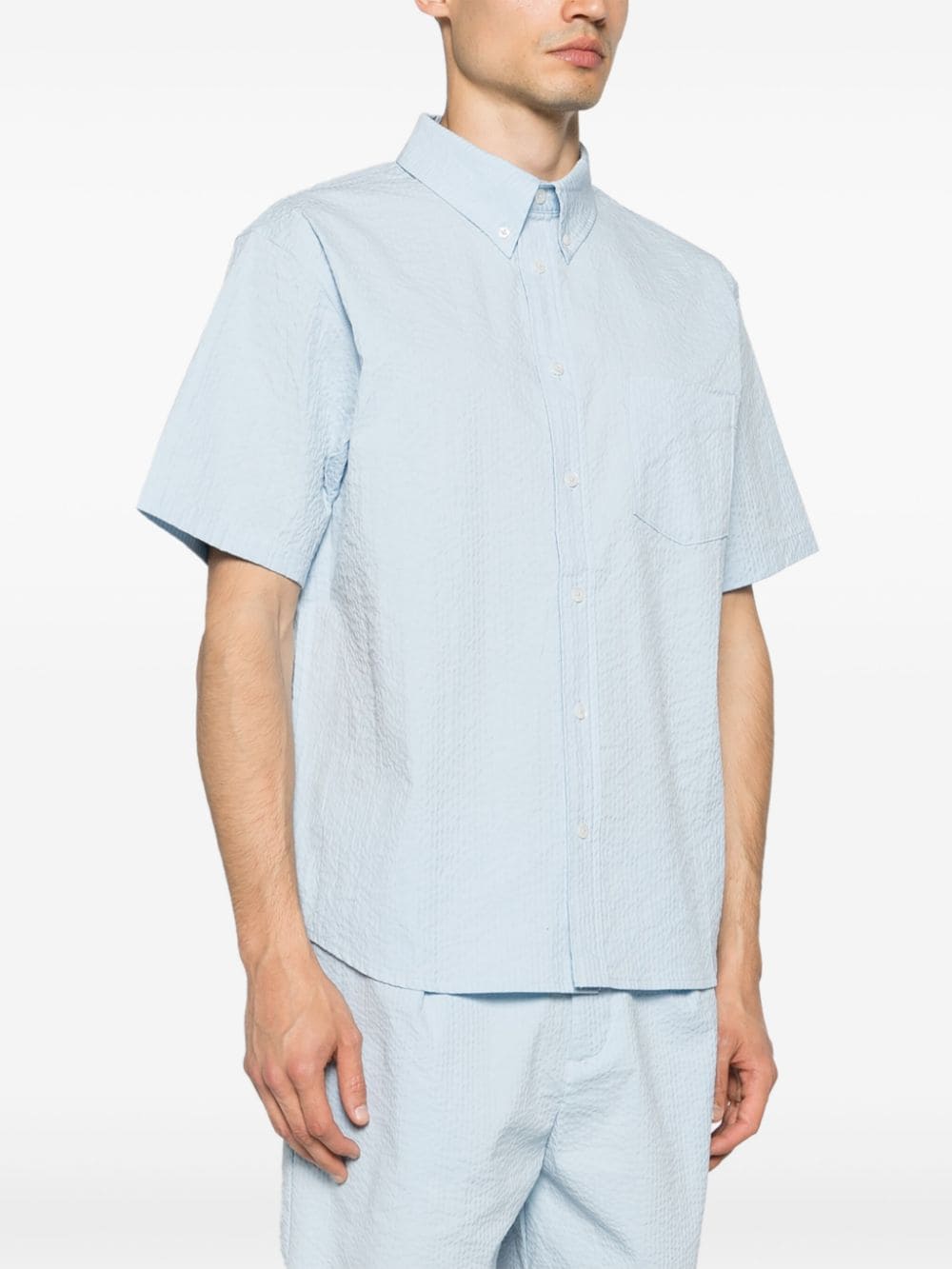 Shop Nike Striped Seersucker Shirt In Blue
