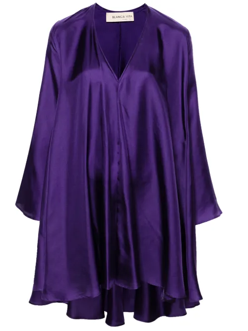 Robe courte en soie à col v - Blanca Vita - Modalova
