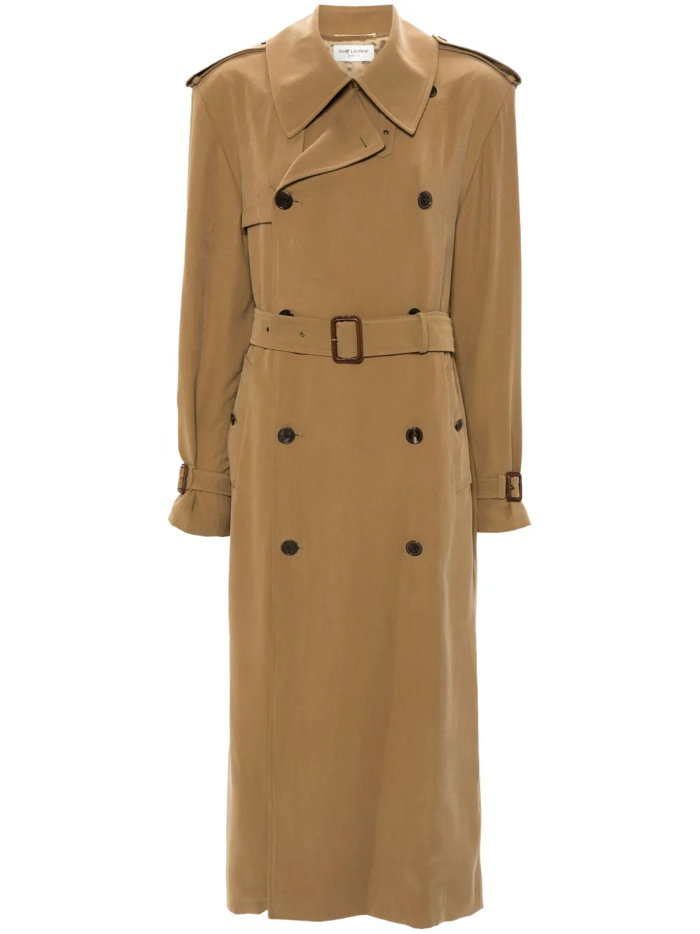 Shop Saint Laurent Double-breasted Trench Coat In Brown