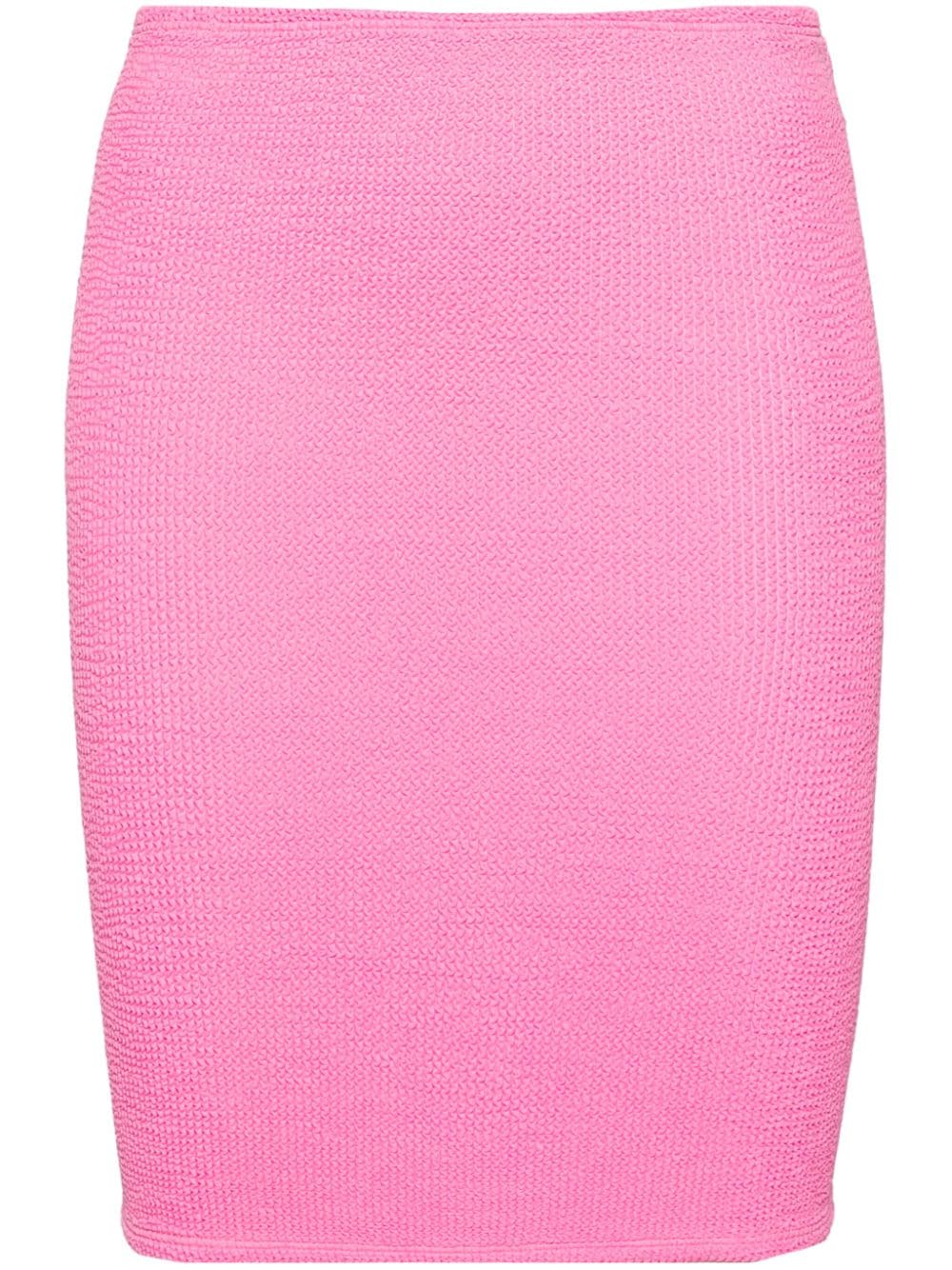 Shop Hunza G Ruched Textured Miniskirt In Pink