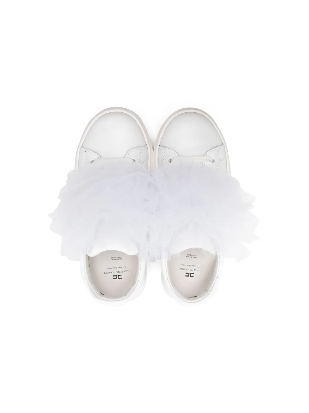 Elisabetta Franchi La Mia Bambina Tulle-ruffles Leather Sneakers In White