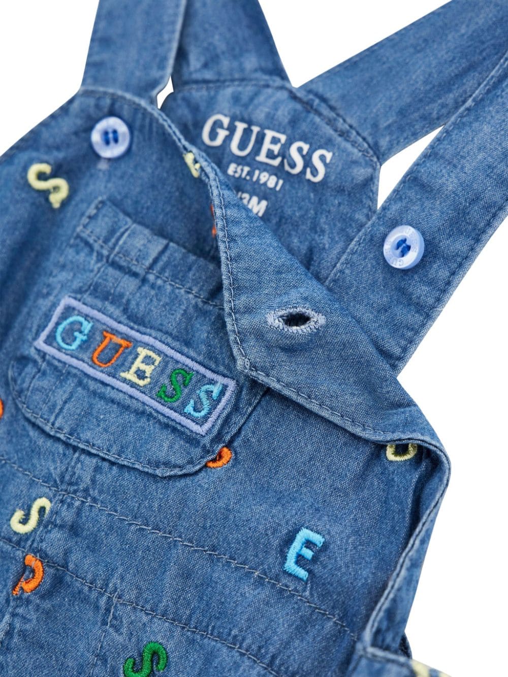 Shop Guess Embroidered Denim Romper Set In Blue