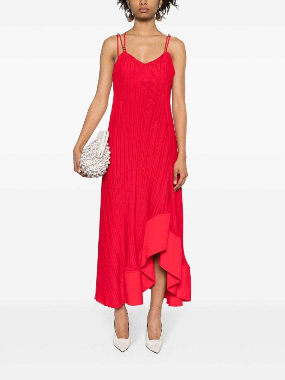 Shop Lanvin Plissé-effect Dress In Red