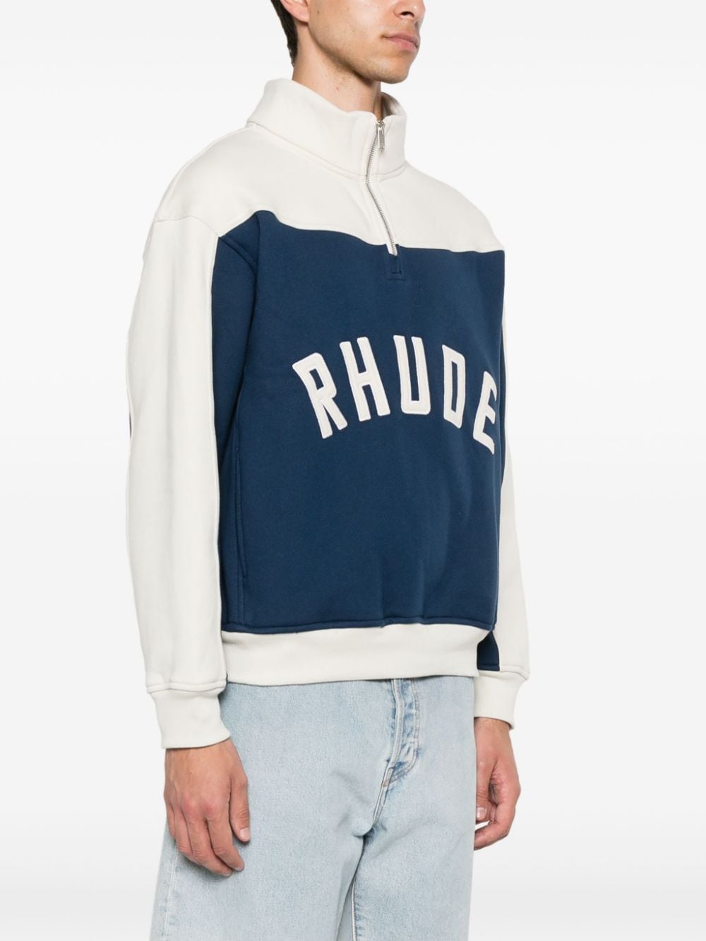 Shop Rhude Contrast Varsity Cotton Sweatshirt In Blue