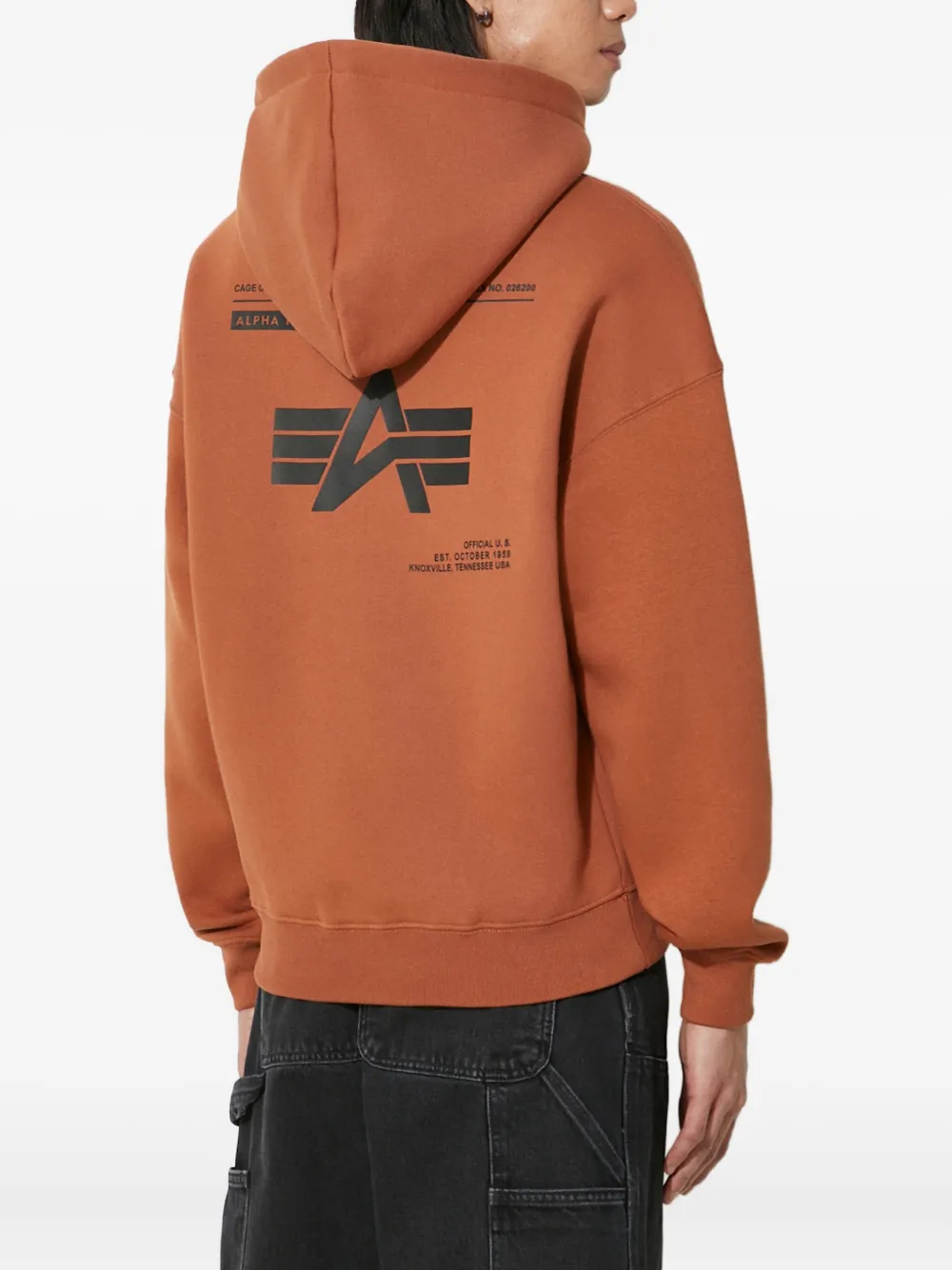 Alpha Industries Logo-print Kangaroo-pocket Hoodie In Brown