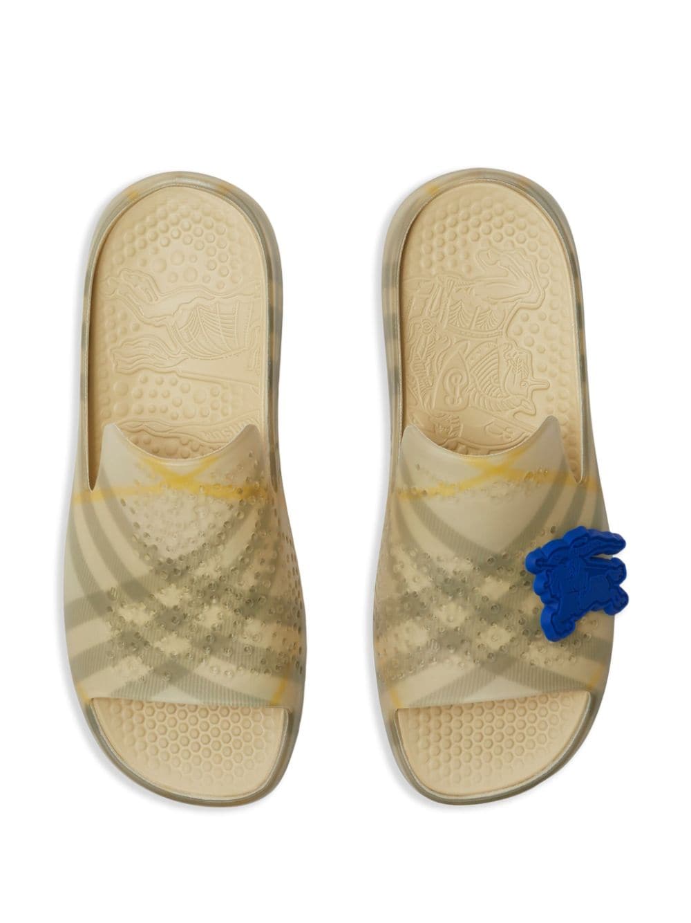 Shop Burberry Equestrian Knight Check-pattern Slides In Neutrals