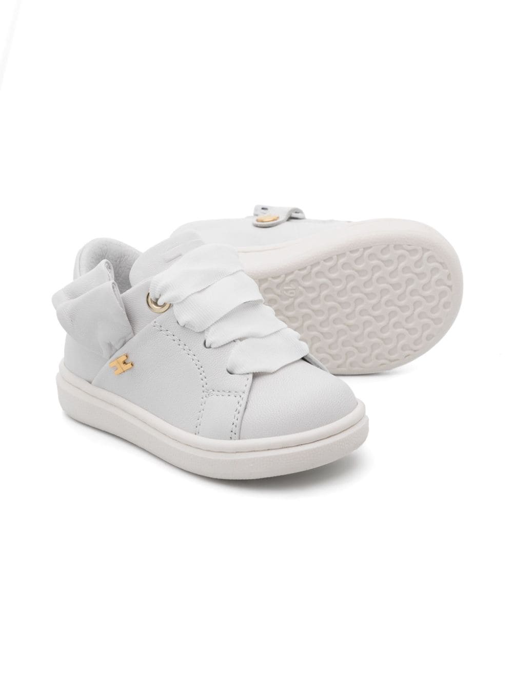 Shop Elisabetta Franchi La Mia Bambina Bow-detail Leather Sneakers In White