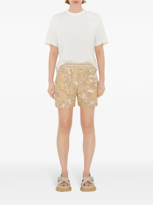 Burberry botanical-print Silk Shorts | Neutrals | FARFETCH JO