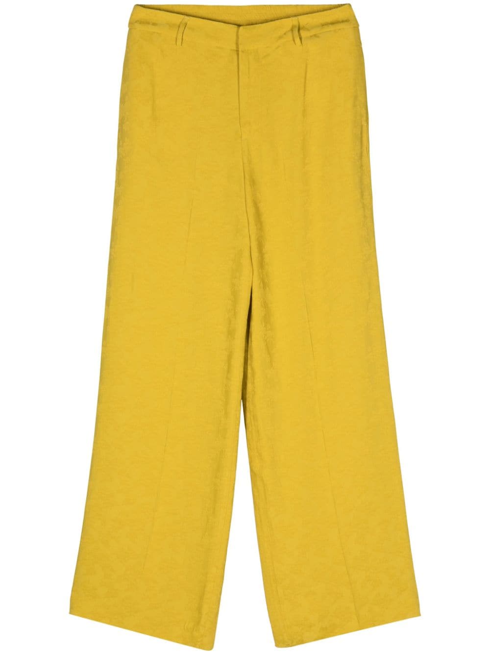 Pt Torino Floral-jacquard Wide-leg Trousers In Yellow