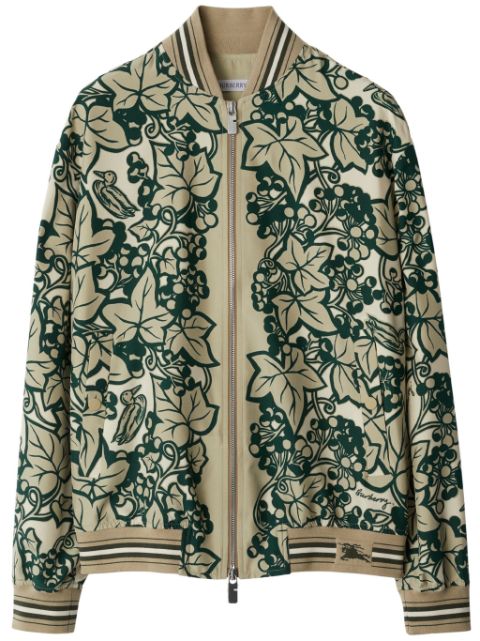 Burberry Ivy leaf-print silk bomber jacket Women