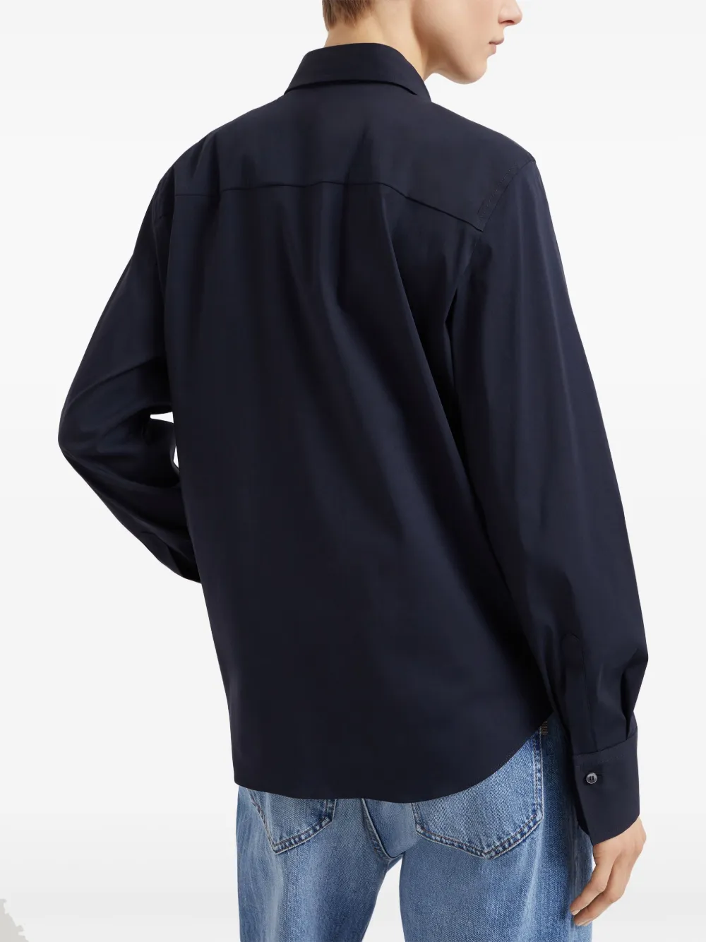 Brunello Cucinelli Stretch-cotton Monili-trim Shirt In Blue