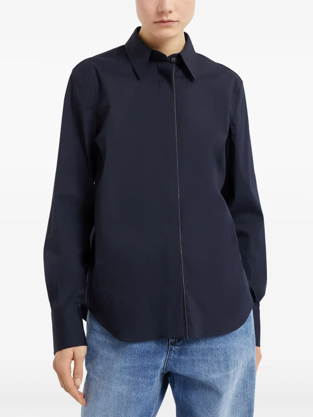 Brunello Cucinelli Stretch-cotton Monili-trim Shirt In Blue