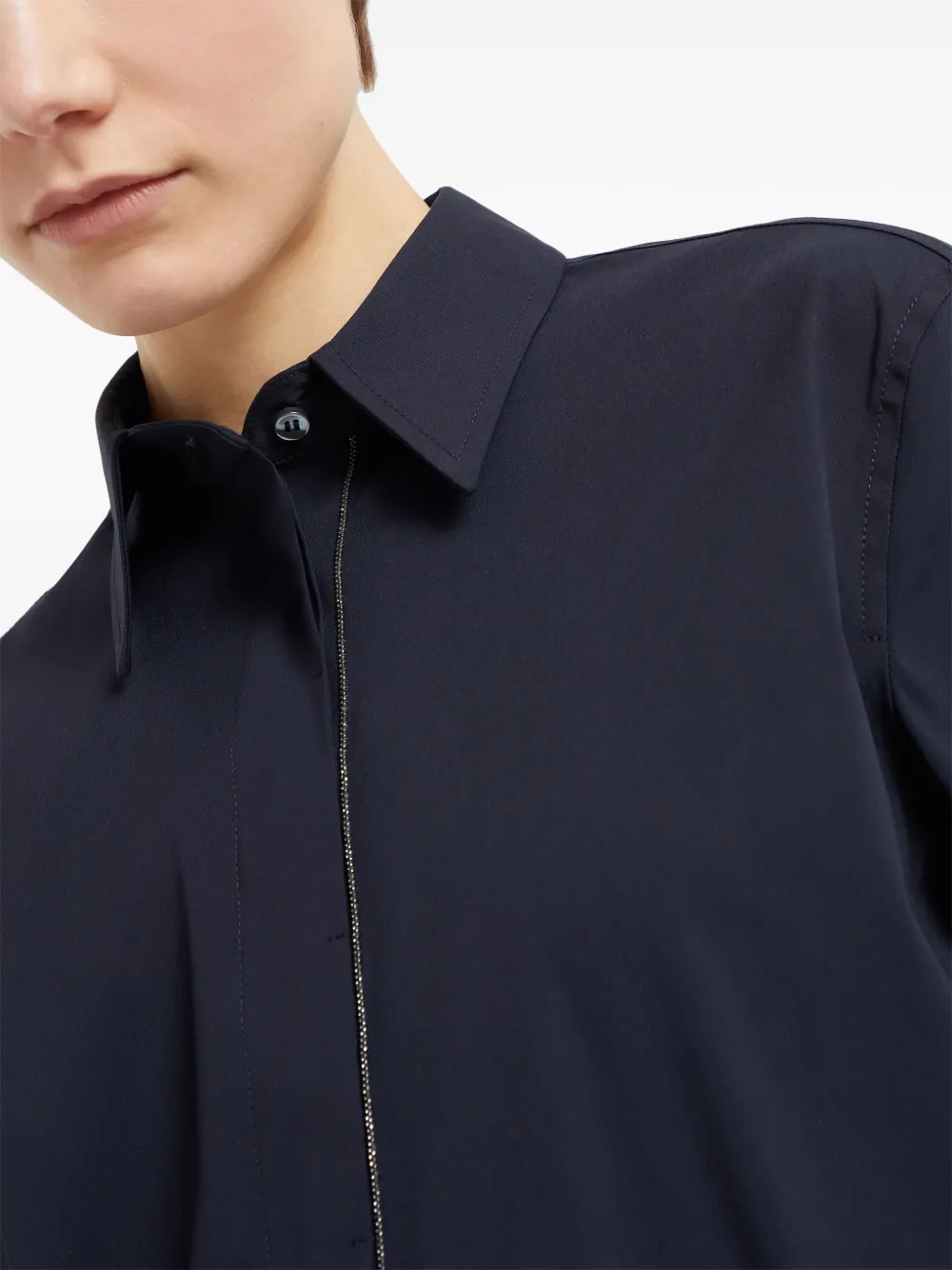 Brunello Cucinelli Stretch-cotton Monili-trim Shirt In Blue