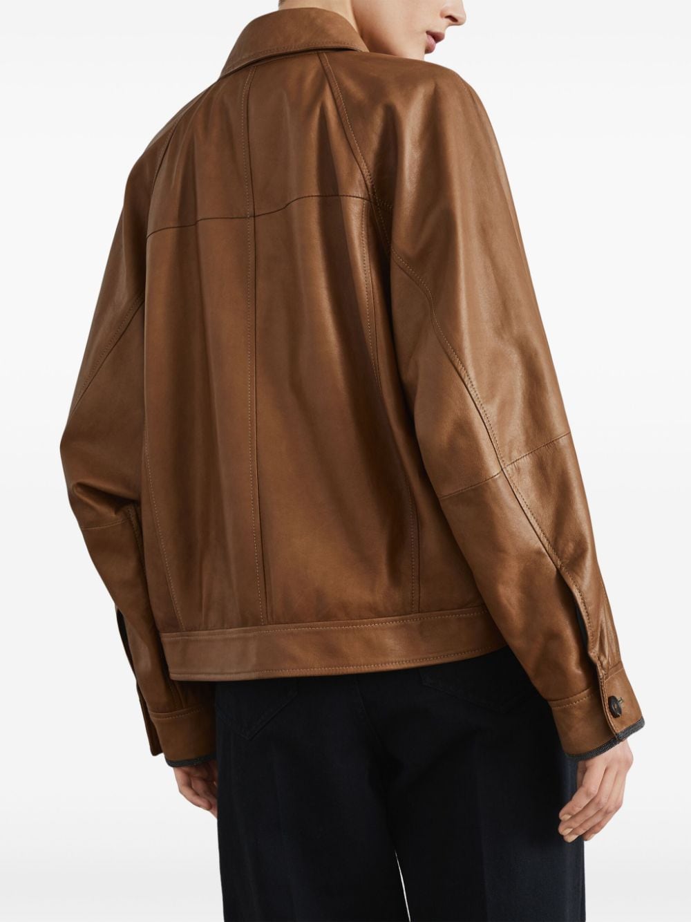 Shop Brunello Cucinelli Leather Shirt Jacket In Brown