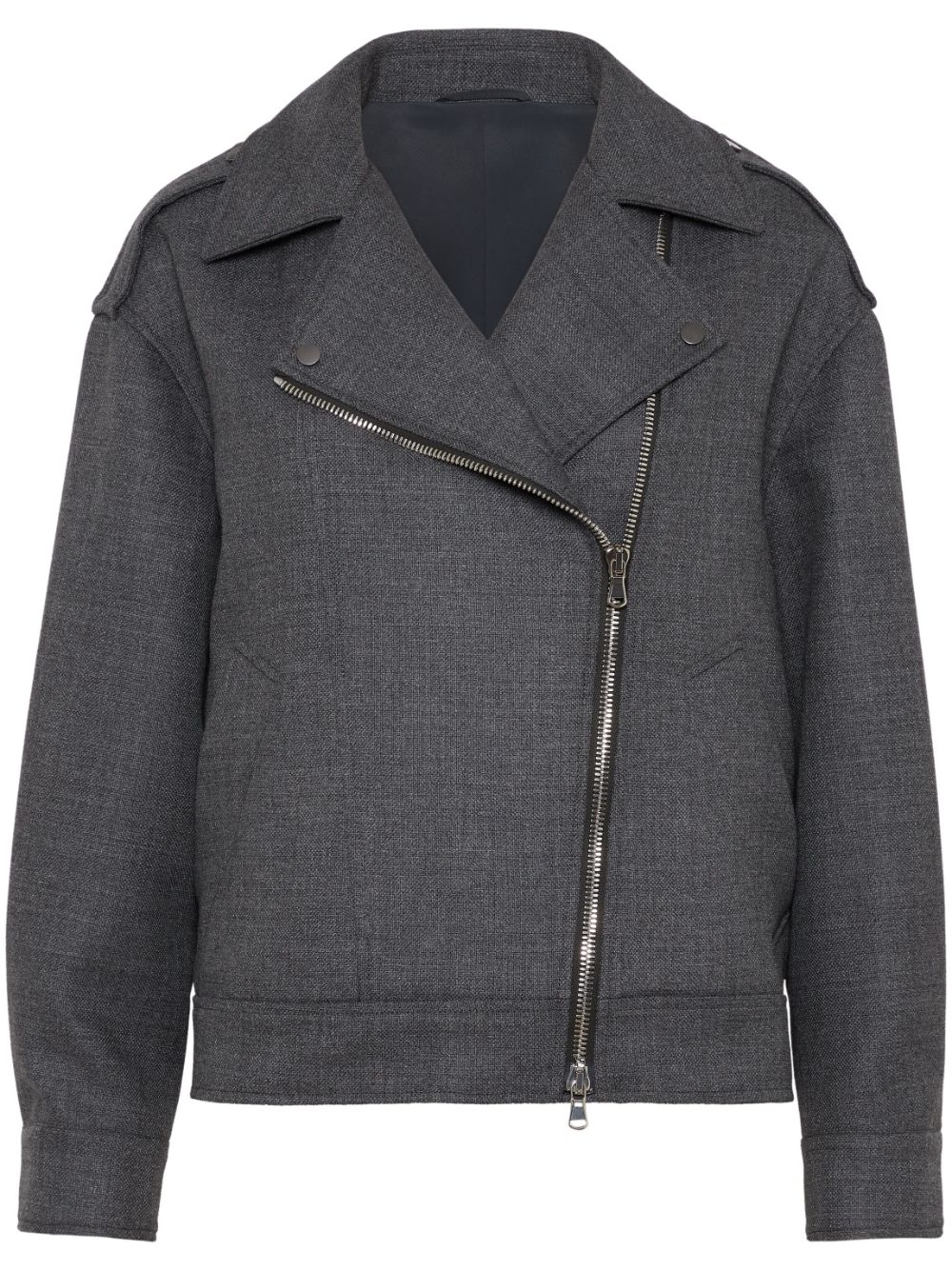 Brunello Cucinelli Virgin Wool Biker Jacket In Grey