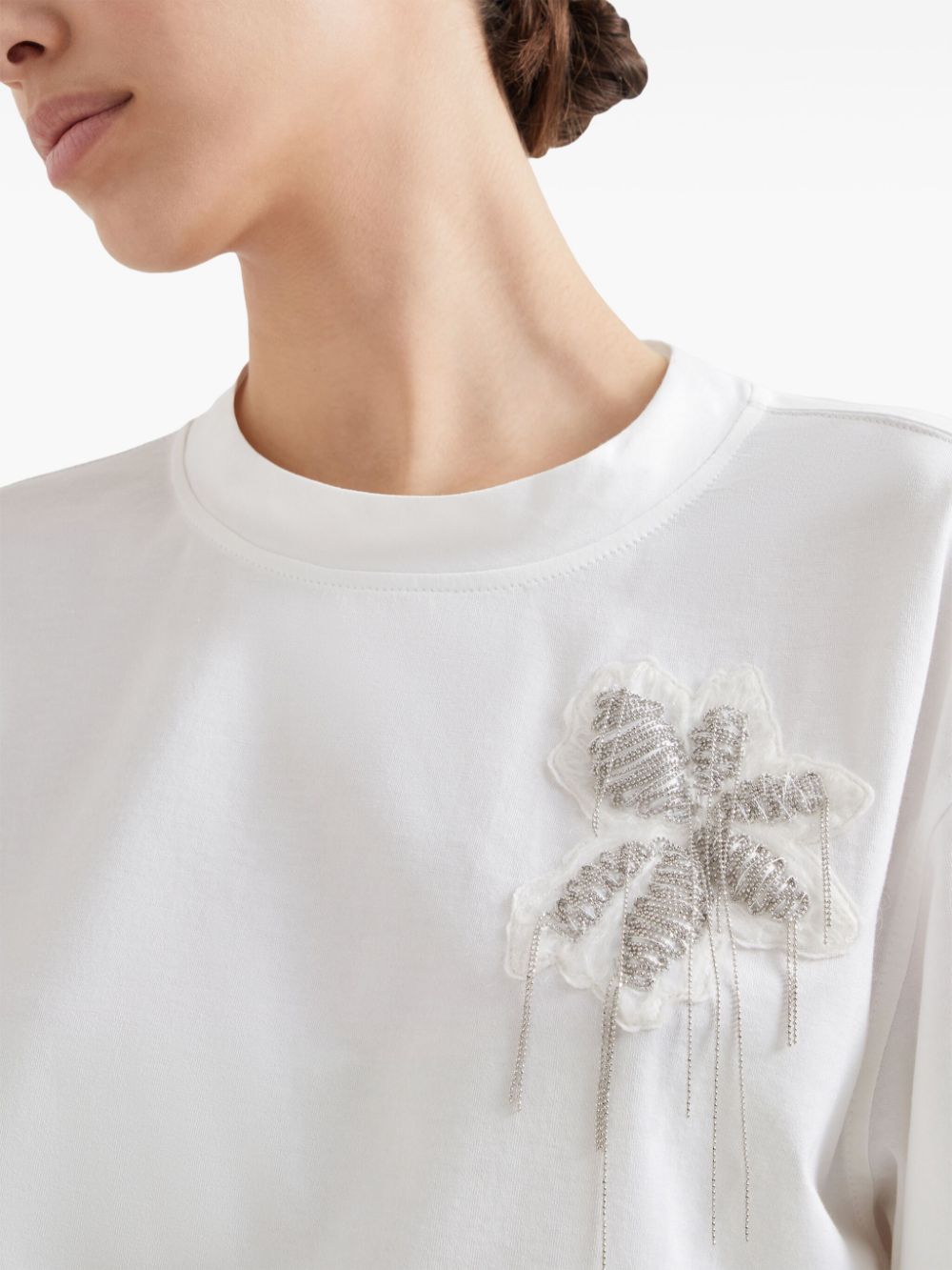 Shop Brunello Cucinelli Bead-embellished Cotton T-shirt In White