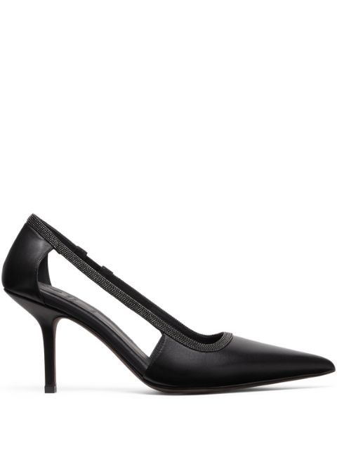 Brunello Cucinelli Monili-trim cut-out leather pumps