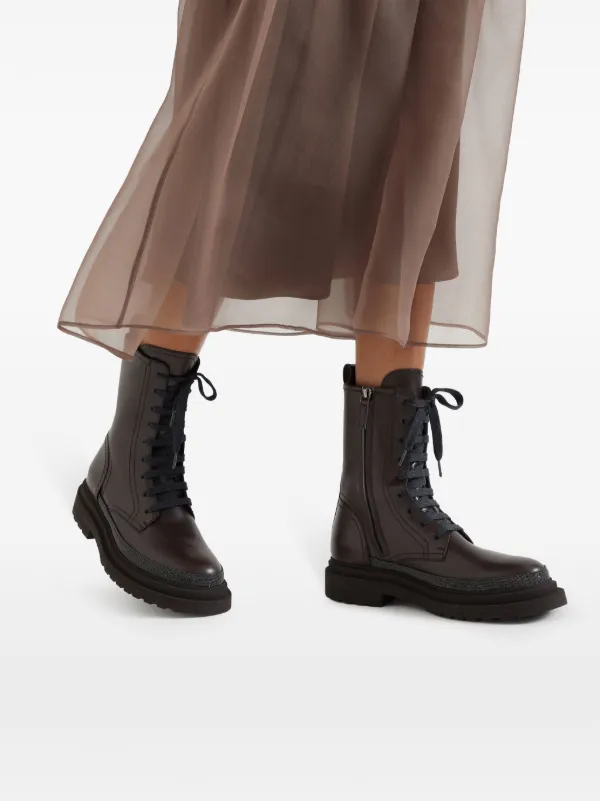 Brunello Cucinelli Monili-embellished Leather Boots | Brown Brunello Cucinelli Monili-embellished Leather Boots | Brown
